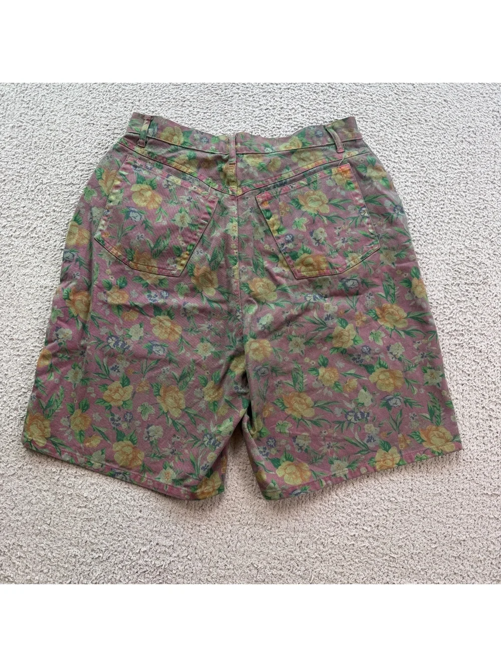 Vintage 80s American Weekend Floral Denim Shorts Womens 14 High Waist Long Jorts